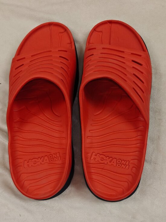 Hoka One One ORA Recovery Slides, Red and Navy, Men\'s size 15